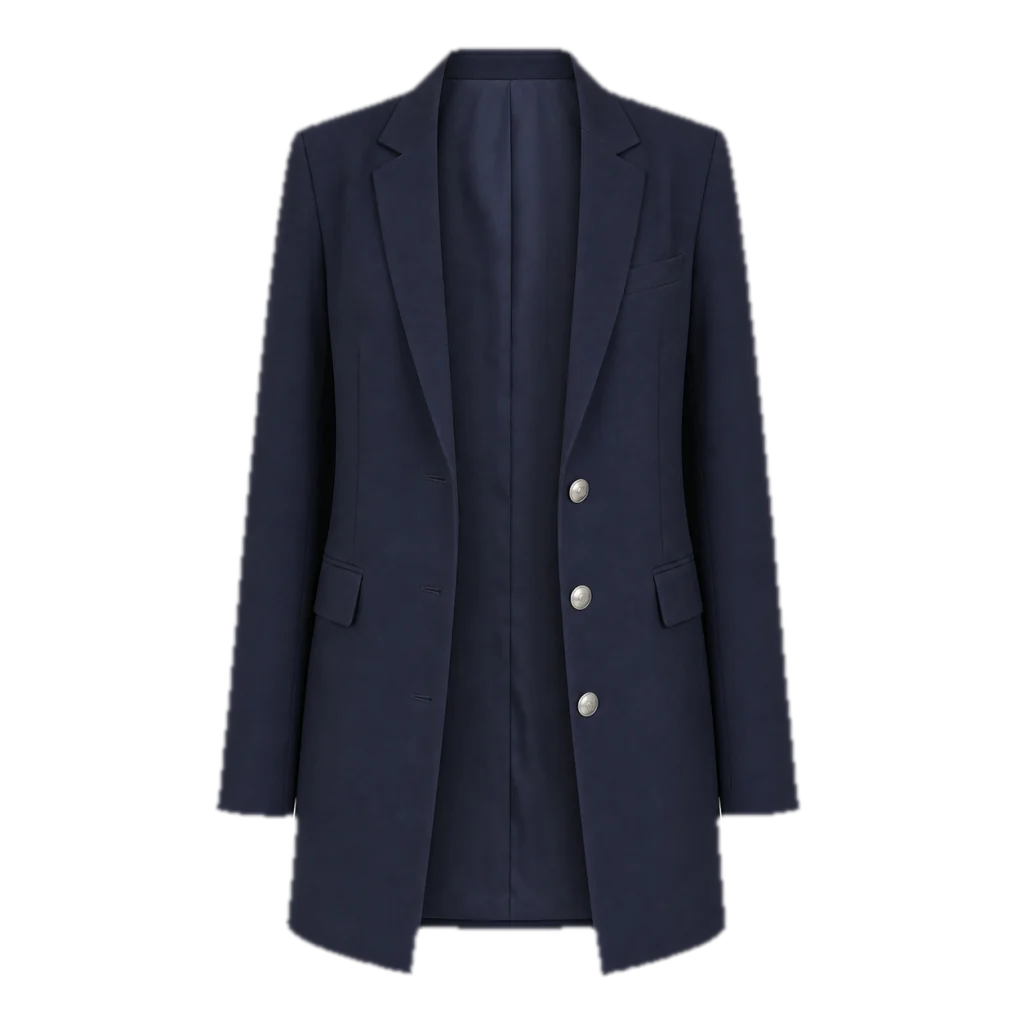 Blazer Notte lungo blu navy con bottoni argentati