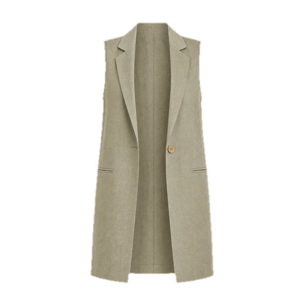 Gilet Ulivo lungo in lino verde salvia