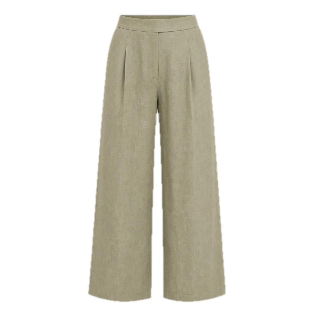 Pantalone Salvia in lino a vita alta e gamba ampia