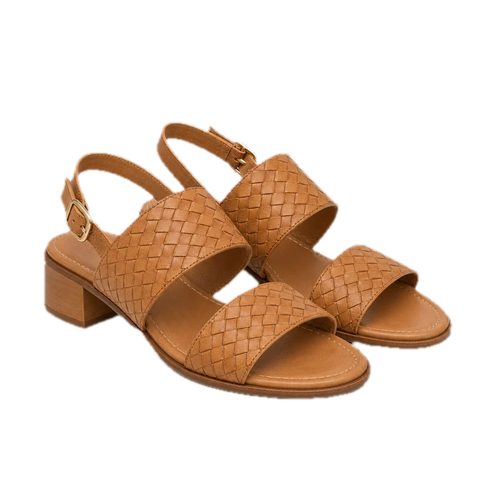 Sandalo Corda in pelle intrecciata color cuoio